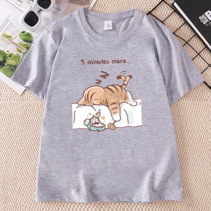 Funny Cat That Always Wants To Sleep Prints T Shirt ONeck Soft Loose Tee Tops Basic Unisex Clothes Casual Short Sleeve Tees