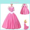 Encantador Vestido de Bella Durmiente Aurora Rosa Disfraz Para Mujer Con Mangas Abullonadas