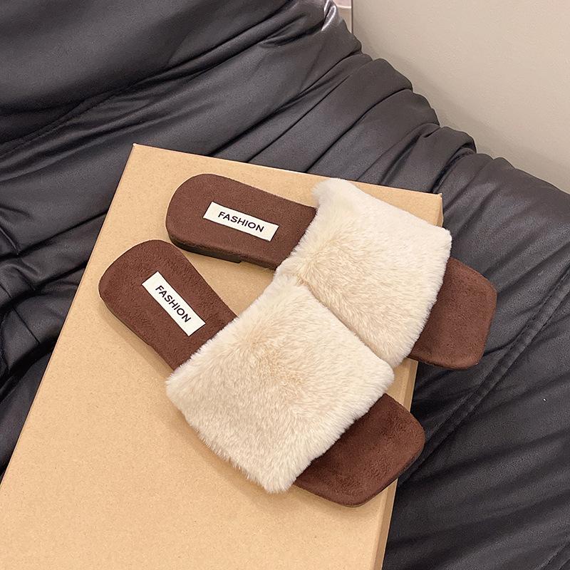 Herbst Winter Retro Leopardenmuster Hausschuhe Damenmode Plüschfell Pantoletten Zuhause Flip Flops Indoor Warm Rutschfest Zimmer Schuh