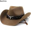 2025 New Bauhinia New Straw Western Cowboy Hats For Men Women Summer Outdoor Beach Sun Hat Sombrero Hombre