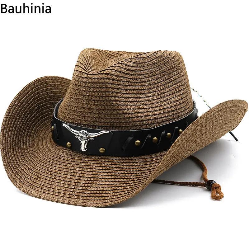 2025 New Bauhinia New Straw Western Cowboy Hats For Men Women Summer Outdoor Beach Sun Hat Sombrero Hombre