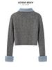 Yangcheng Story Women's Slim Fit Grey Faux Two-Piece Knit Cardigan for Autumn 2025