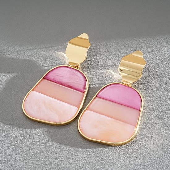 Two-tone acrylic square geometric silver needle earrings, unique dopamine studs, high-end earrings for women Silver Needle-Pink