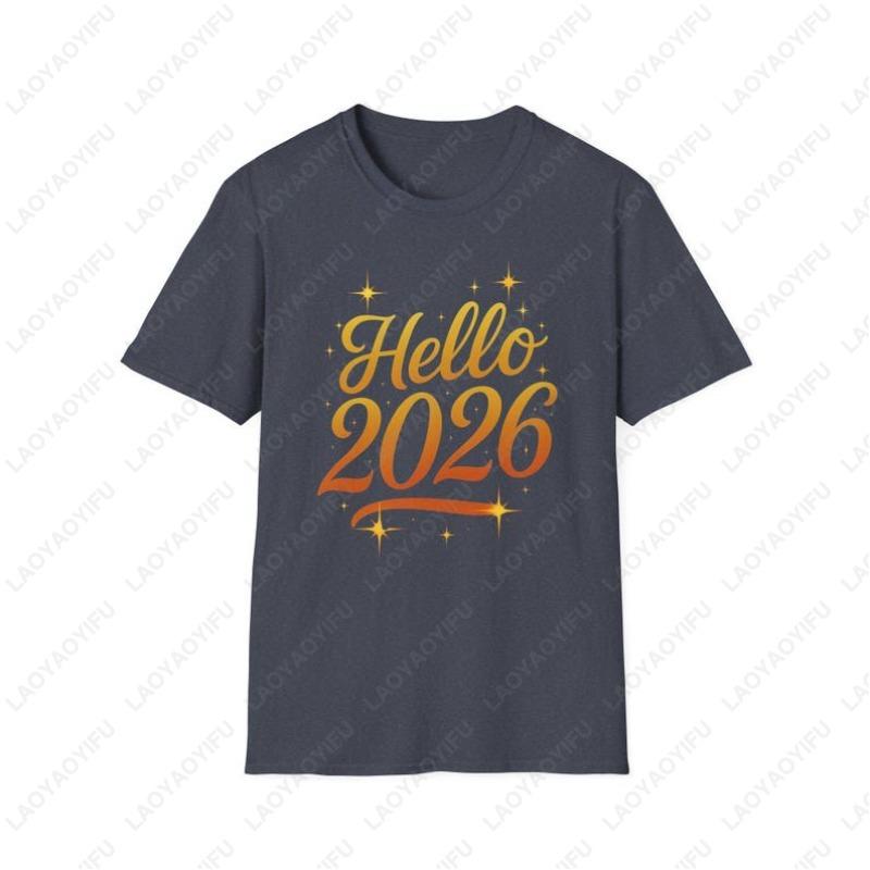Hello New Year 2026 Classics TShirt Gift Festival Celebration Creative Gold Script Glisten Unisex Adult Breathable Cotton Tops