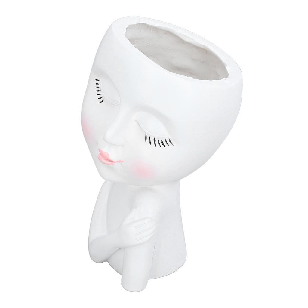 Face Flower Pot Eyes Closing Girl High Density Resin Drainage Hole Multi Purpose Head Planter Pot for Office Garden