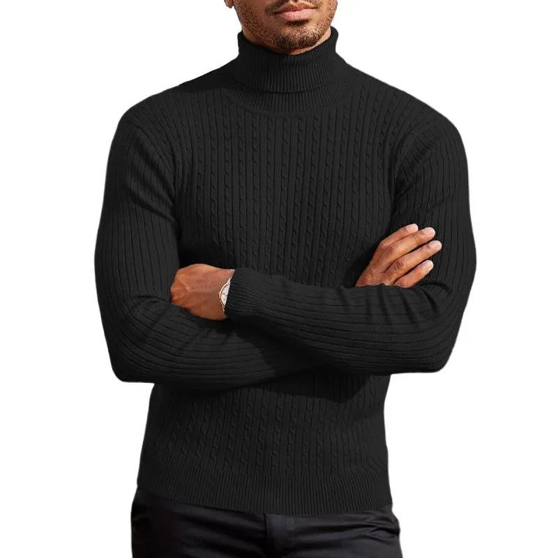 Autumn Winter New Men's Cable Knit Sweater Beige Turtleneck Basic Style Casual Slim Fit Knitwear Male Soft Knitted Pullover