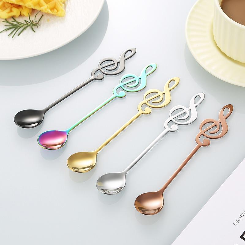 Musical Note Stainless Steel Teapoon Spoon Treble Clef Shape Mug Teaspoons Music Bar Ice Cream Creative Spoon Kitchen Tableware