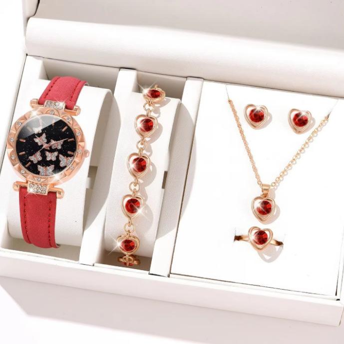 New Popular Women'S Bracelet Watch Fashionable And Simple Butterfly Five-Piece Watch Set Watch