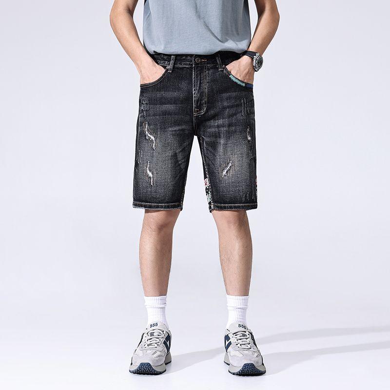 

Новые американские джинсовые шорты летние ретро прямые миди-шорты с рваным принтом пятиточечные шорты 38