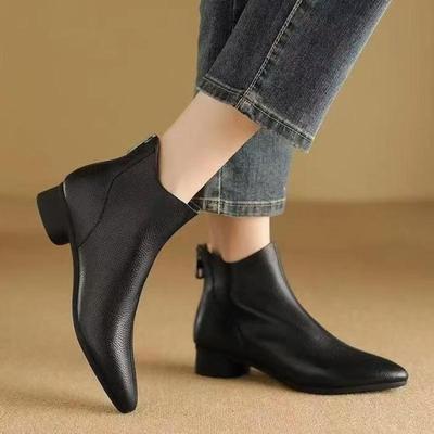 Fashion Pointed Toe Ankle Boots Women Elegant Mid Heels Leather Shoes 2026 Trend Pumps Winter Cozy Large Size Chunky Botas Mujer