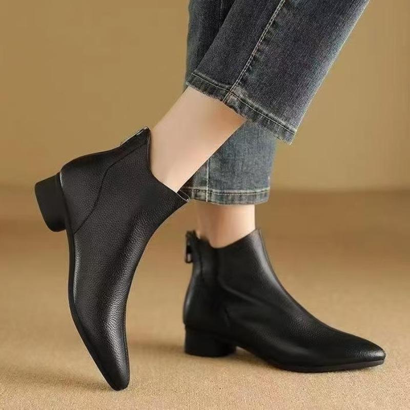 Fashion Pointed Toe Ankle Boots Women Elegant Mid Heels Leather Shoes 2026 Trend Pumps Winter Cozy Large Size Chunky Botas Mujer