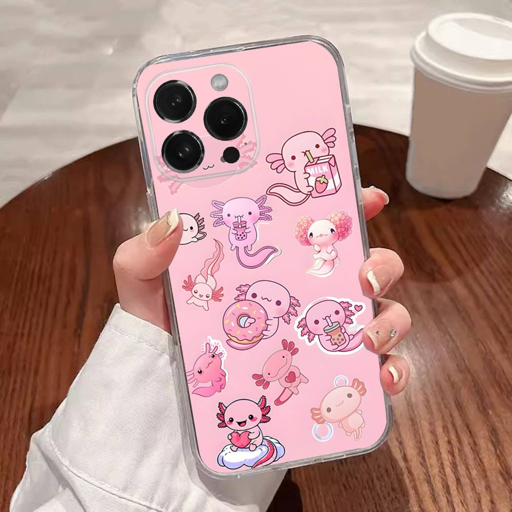 Funda Linda de Axolote para Teléfono para iPhone 16,15,14,13,12,11 Plus,Pro,Max,XR,XS,Plus,E,SE4,Mini Cubierta Transparente