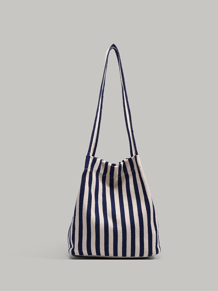 

Корейская ленивая полосатая холщовая сумка, нишевая дизайнерская сумочка, универсальная, большой вместимости, дорожная, на плечо, сумка-тоут синий