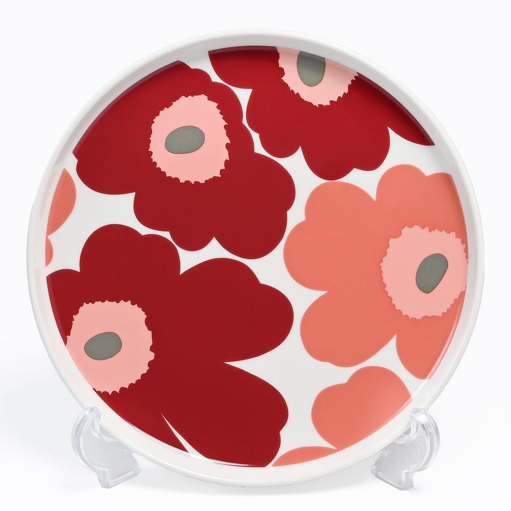 Marimekko Pair 250ml Mug and 20cm Unikko Dark Cherry and Salmon 73702 073702 Cup and Medium Nordic Western Tableware Set Plate, Red, 133, Plate,