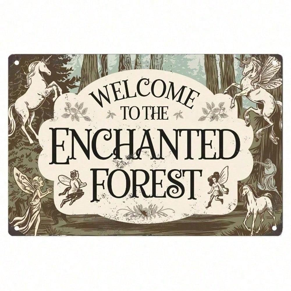 Enchanted Forest Metal Wall Art Unicorn Painting Vintage Iron Decor for Kids Living Room Garden