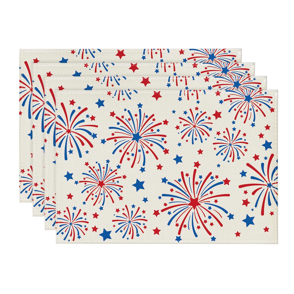 

Stars Fireworks Patriotic 4th of July Placemats Set of 4, 12x18 Inch Memorial Day Table Mats for Party Kitchen Dining Decoration 12 x 18 , Rectangle 4 Pcs