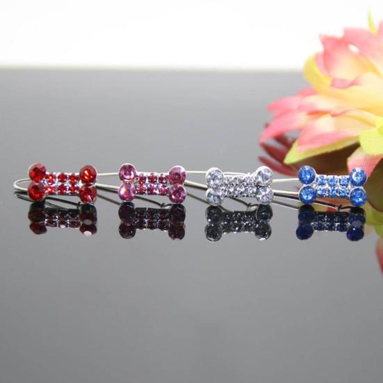 Pet Barrettes Rhinestone Inlaid Pet Grooming Anti-fade Novelty Dogs Bone Hair Clips for Long-haired Dog