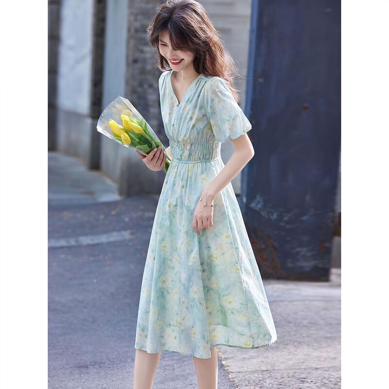 Elegant Fairy Style V-Neck Floral Summer Maxi Dress