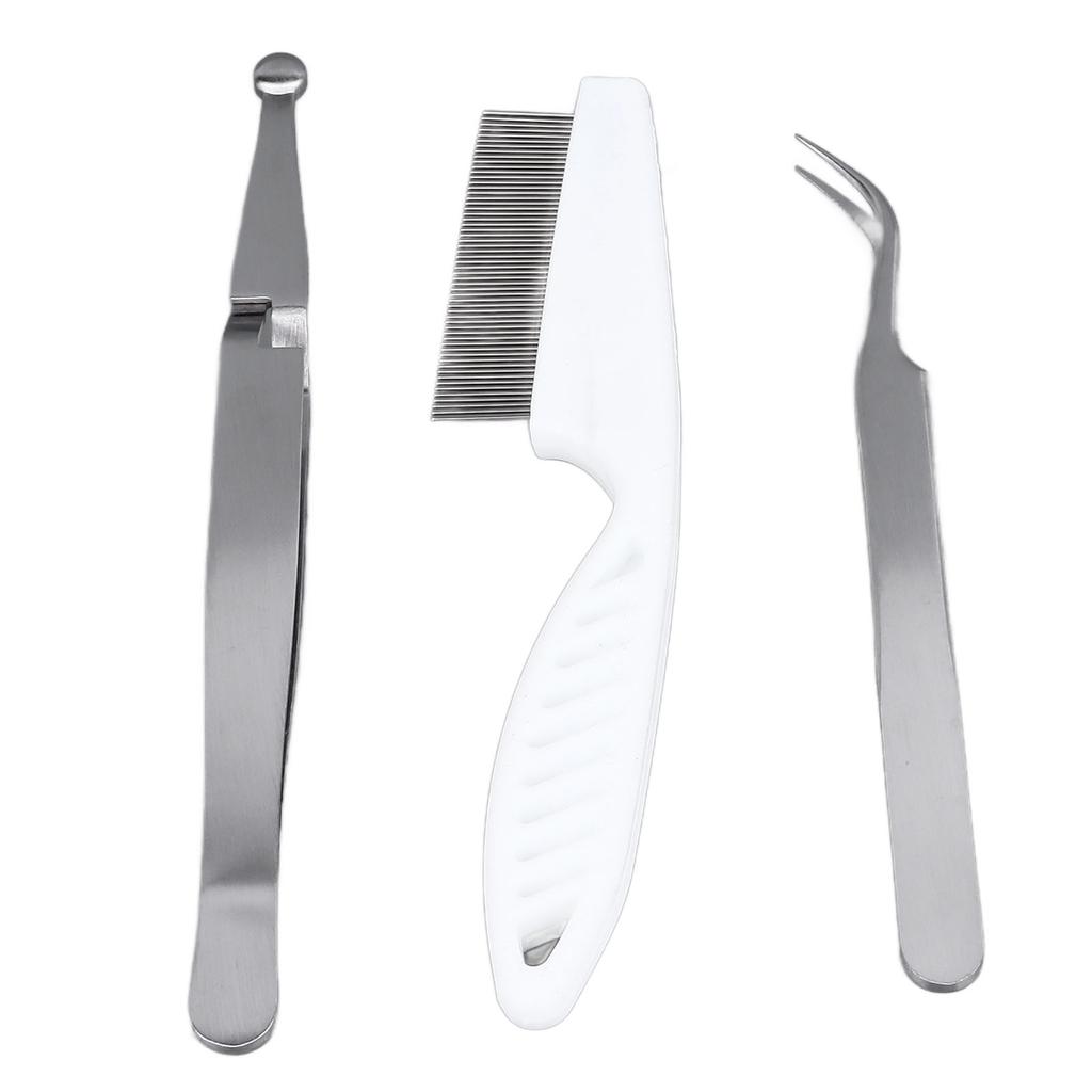 Pet Flea Remover Kit Durable Stainless Steel Flea Tweezers Comb Clips Set Easy Operation Removal