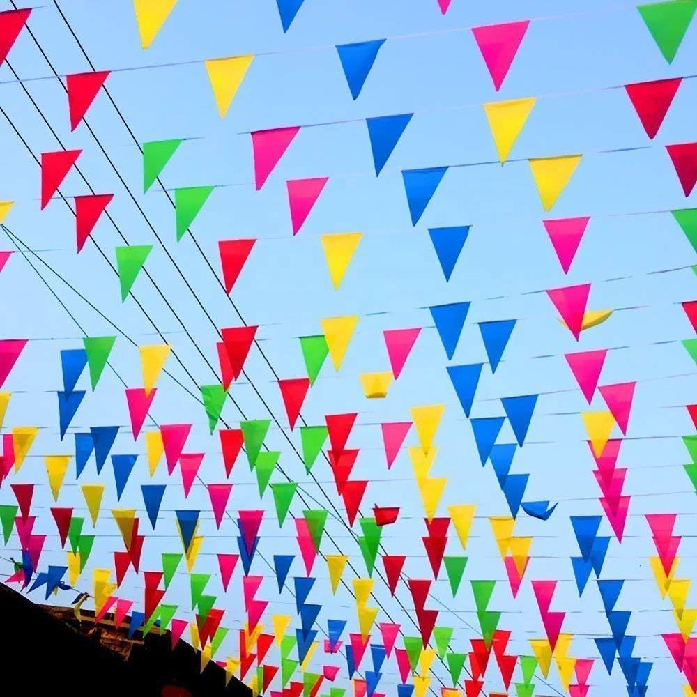 Nylon Stoff Festival Utendørs Vimpel Bunting Banner Flerfarget 100M Triangle Flags