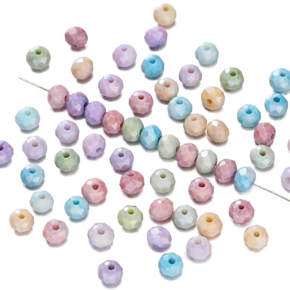40pcs 6mm Glass Faceted Flat Round Beads Loose Spacer Beads for DIY Craft Necklace Bracelet Jewelry Making Accessories