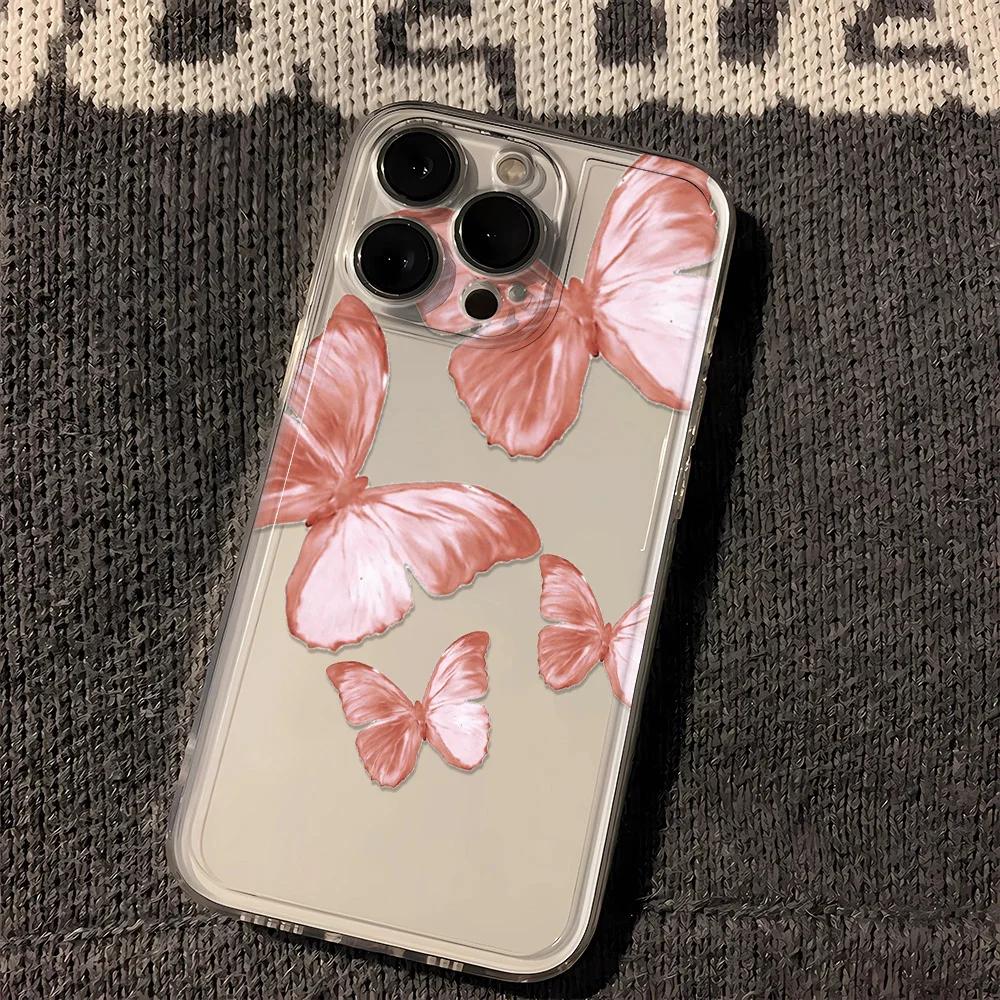 Butterfly Transparent Shockproof Phone Case for iPhone 16e 11 12 13 14 15 16 Pro Max XS X XR 7 8 16 Plus Soft Cover