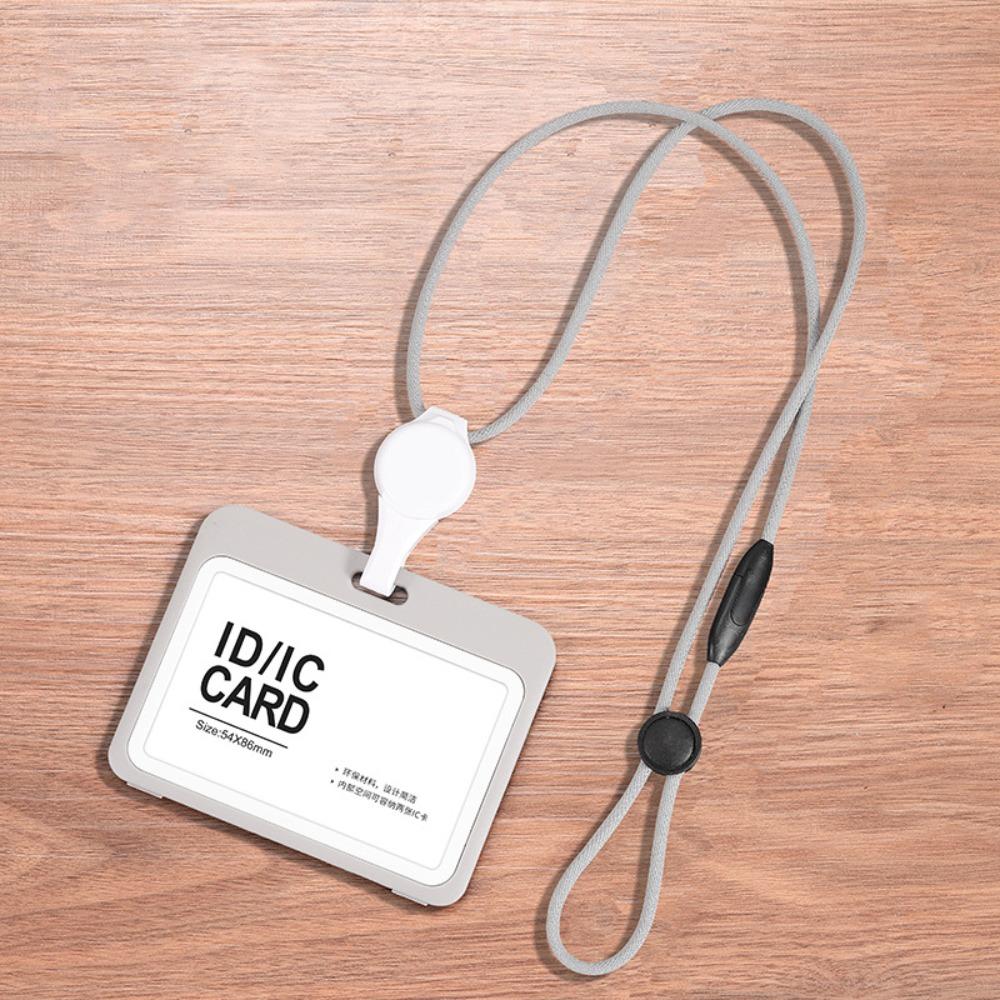 Double Sides Card Holder Transparent with Lanyard Card Bag Retractable Badge Reel Removable Card Case Office Supplies