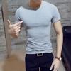 V-Neck Short Sleeve Thin Men T-shirt Summer Solid Color Slim Fit Tee Top Streetwear