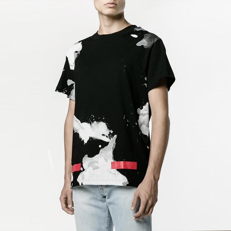 Off-White Splatter Paint Diagonal Striped Short Sleeve T-Shirt Men Tops Black OMAA002F161980239920