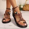 Mode Mode Zehenring Römersandalen für Damen Böhmischer Stil Outdoor Flache Sandalen Frau Sommer 2025 Bequeme Rutschfeste Strandschuhe