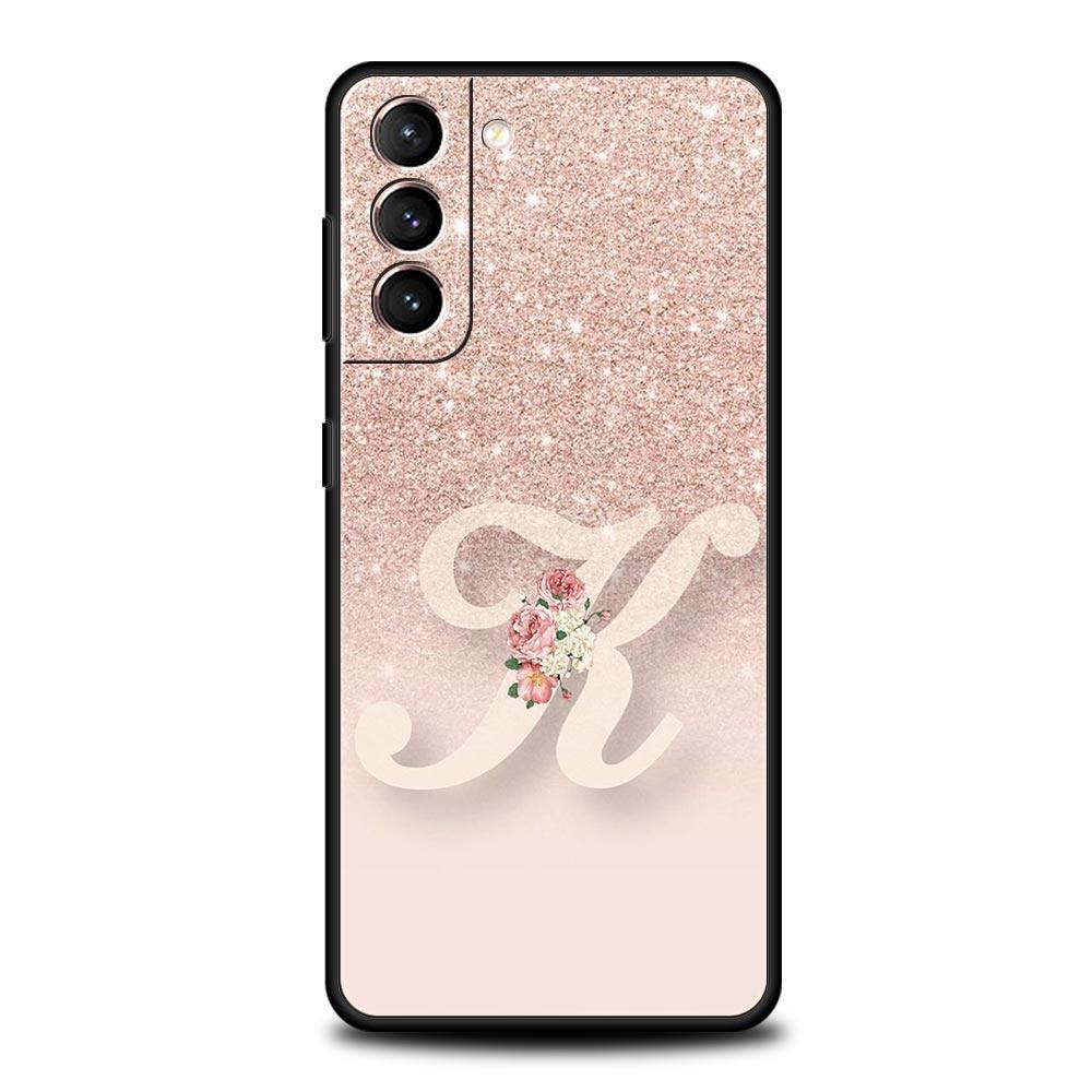 Letter Pink Shiny Phone Case For Samsung Galaxy S26 Ultra S25 Plus S24 FE S23 S22 5G S21 S20 Cover Black Soft