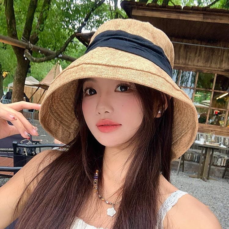Summer Bucket Hat Breathable Fisherman Hat Women's Outdoor Travel Large Eaves UV Rolled Edge Folding Visor