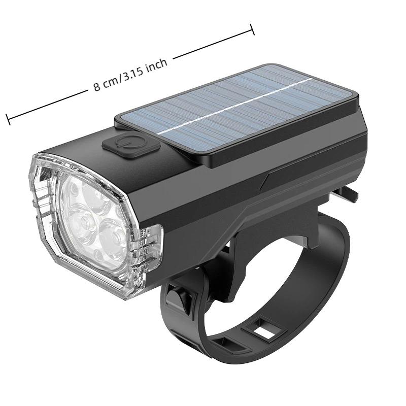 Bicycle Solar Charging Front Light Wide-Angle Road Bike 3 Led Headlight Flashlight Easy To Install Cycling Accessories