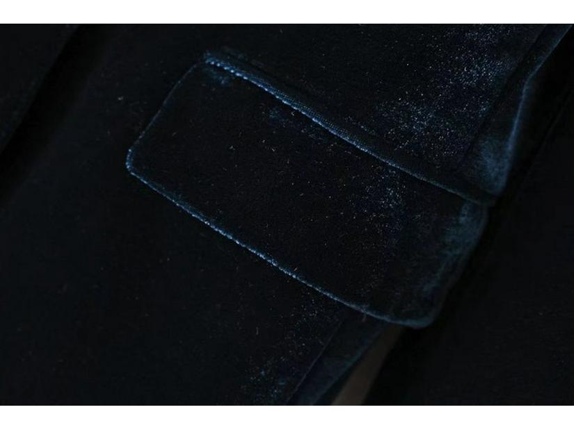 Autumn/Winter Dark Green Velvet One-Button Blazer for Women