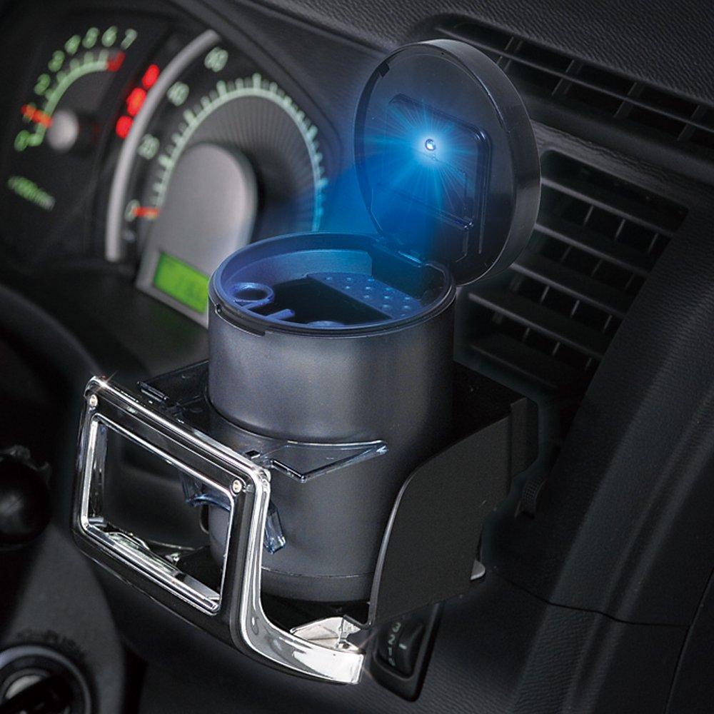 SEIWA Solar Fine Ash Car Drink Holder with W596 Ashtray, Type, Black, LED,