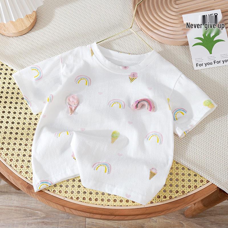 

Футболка с радужным принтом 2024: Летний топ с коротким рукавом из хлопка для девочки 120 cm