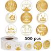 500 stk Guld Folie Eid Al Fitr Mubarak Klistermærker | Varmprægning, 9 Jumbo Designs, Dekoration til Gaveindpakning, 1-tommer Ramadan Klistermærker