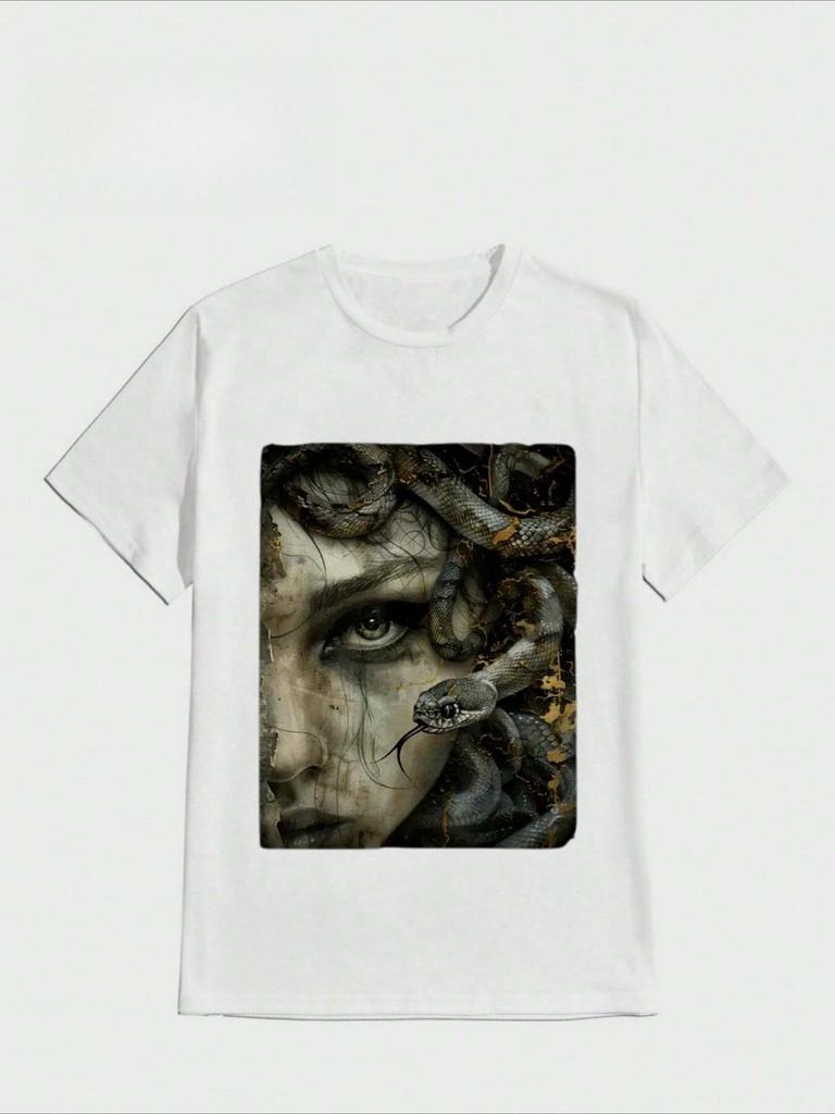 Best Selling Fashion Medusa Greek Mythology Occult Scary Dark Grunge Art T-Shirt Casual Digital Print Pure Heavy Cotton T Shirt