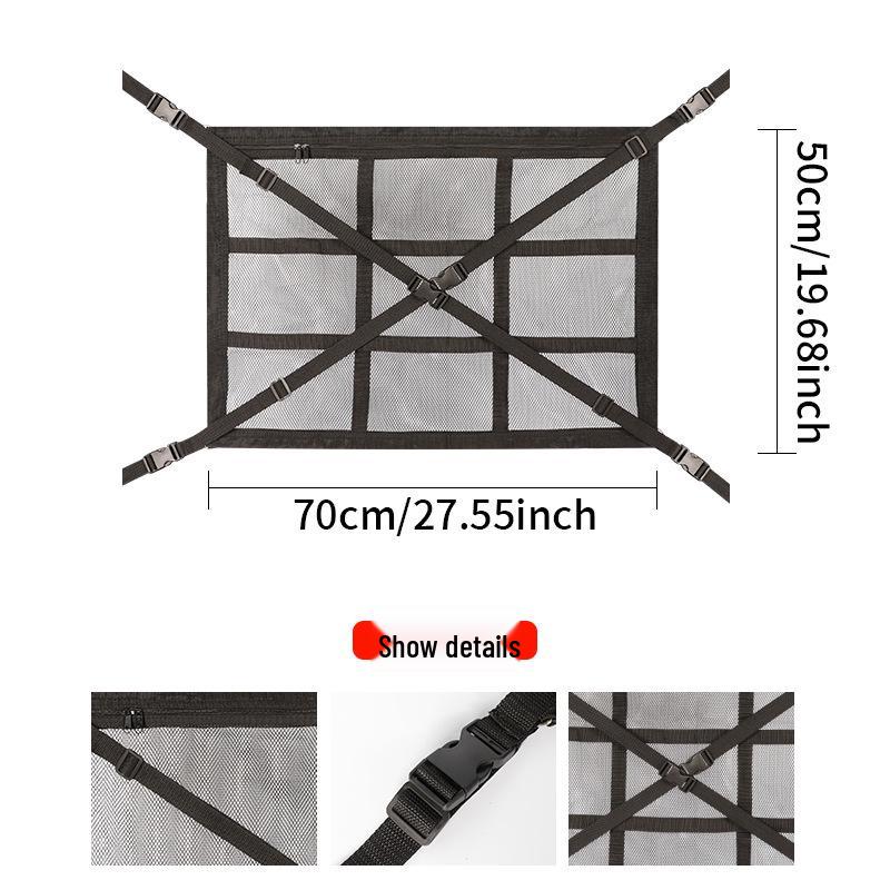 Car Roof Storage Mesh Pocket with Cross Direct Buckle - Dual Use Net for Car Roof Storage