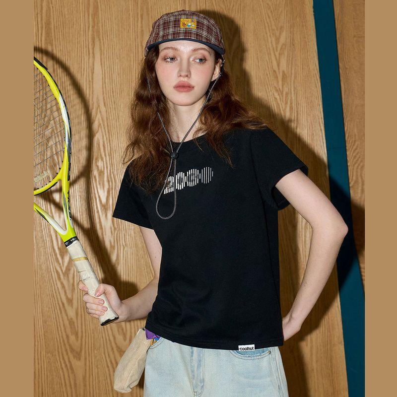 Coolhut American Retro Summer Versatile Basic Round Neck Printed Casual 2025 Summer Women's T-Shirt Pure Cotton