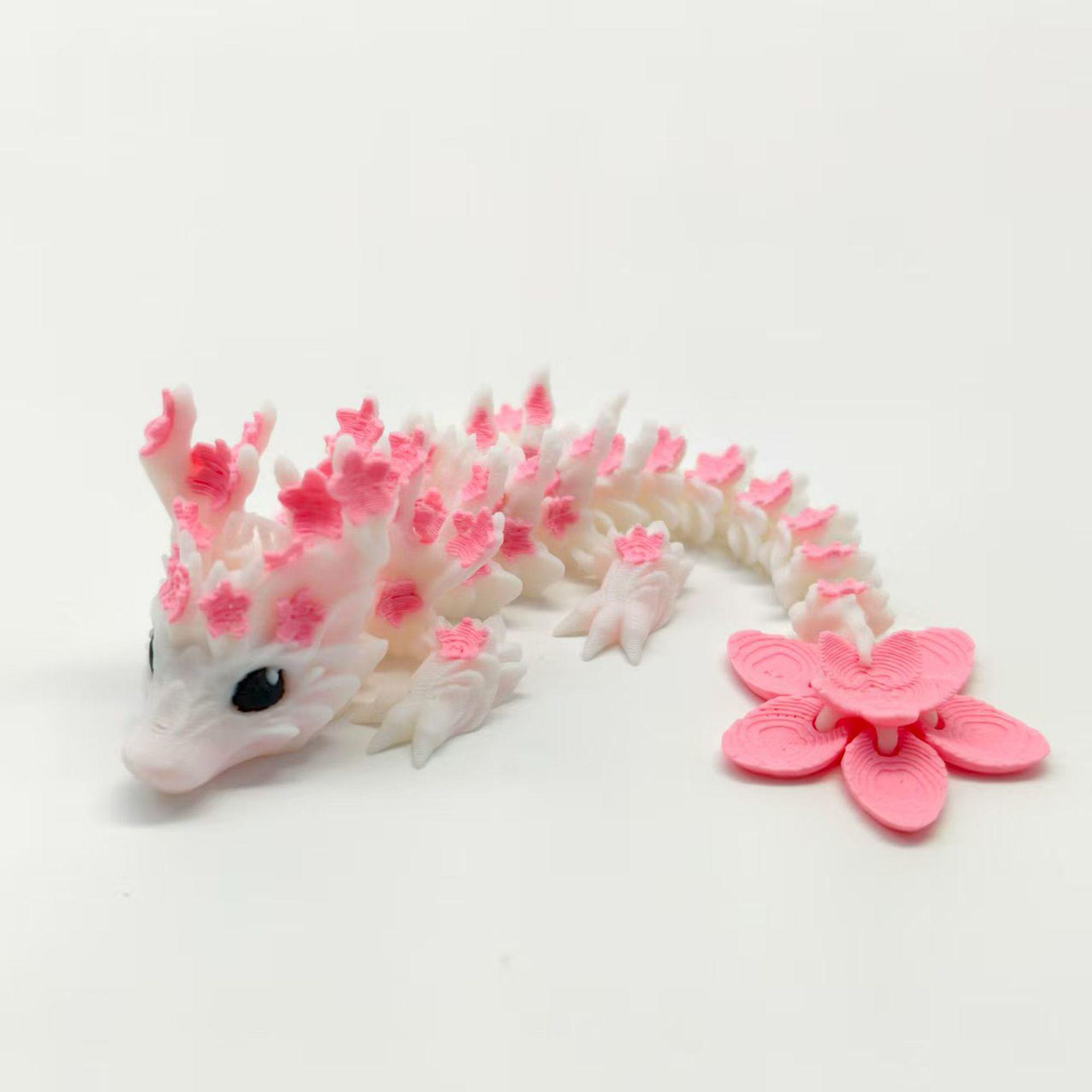 3D Printed Cherry Blossom Dragon Ornament - Articulated and Movable Chinese Dragon Toy Craft Model