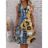 Plus Size Women's Sunflower Print Denim Tank Dress Printed Casual Summer Outfit for Beach