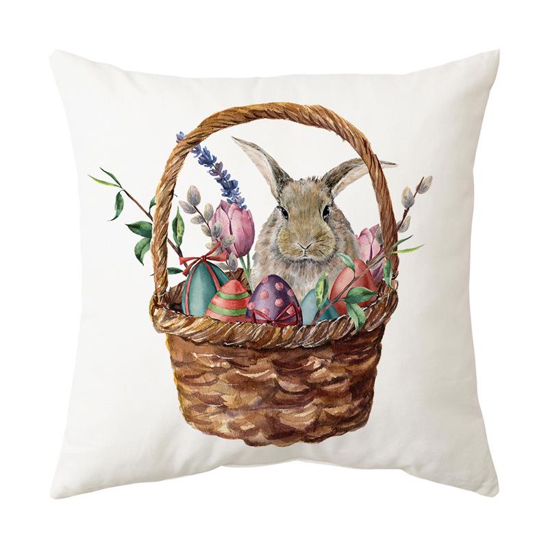 Easter Bunny Cartoon Cushion - Hand-painted Creative Sofa Back Pillow