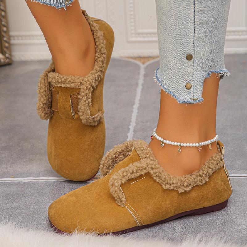 Flat-bottomed one-pedal large-size cotton shoes, new retro velvet warm women's warm fluffy shoes in autumn and winter