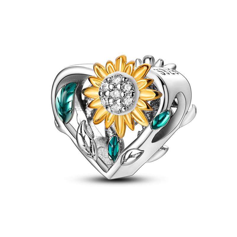 New Stylecopper Sunflower And Rose Charm Beads Suitable For Original Pan Women'S Bracelet Di Souvenir Customization