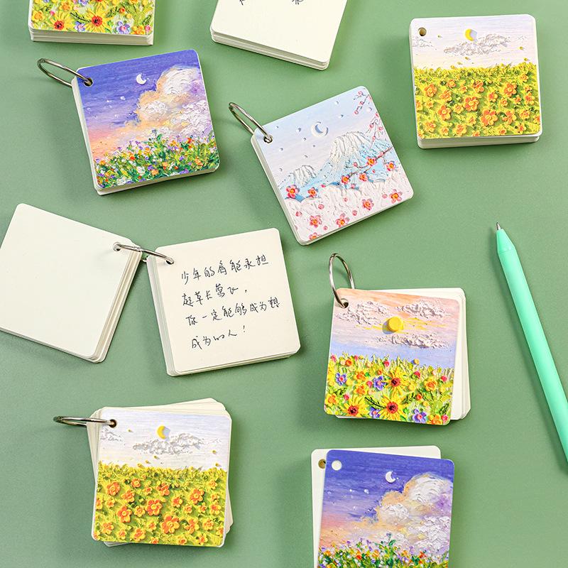 Iron Ring Notebook: Creative Landscape Oil Painting Memo Pad - Blank Stationery for Students