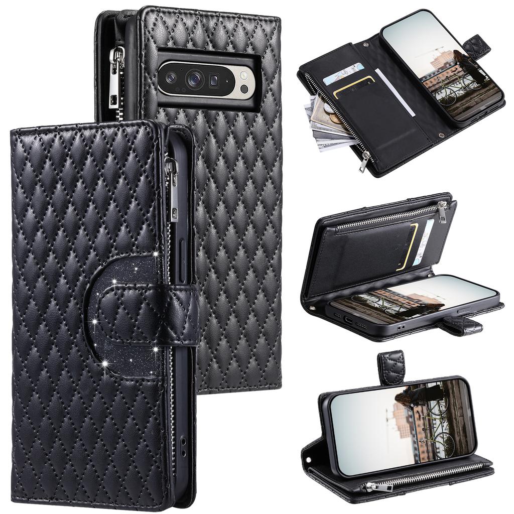 Style 012 for Google Pixel 9 Pro XL Case Zipper Wallet PU Leather Rhombus Grid Phone Cover