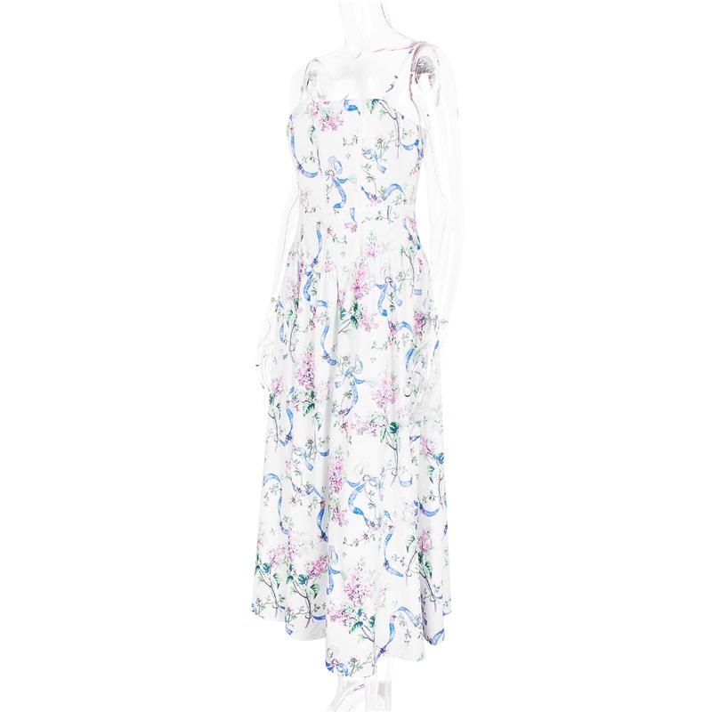 Módní maxi šaty s květinovým potiskem Dámské bodycon šaty bez rukávů se šněrováním 2025 Jaro Léto Sexy róba Dámské ležérní Street Sexy