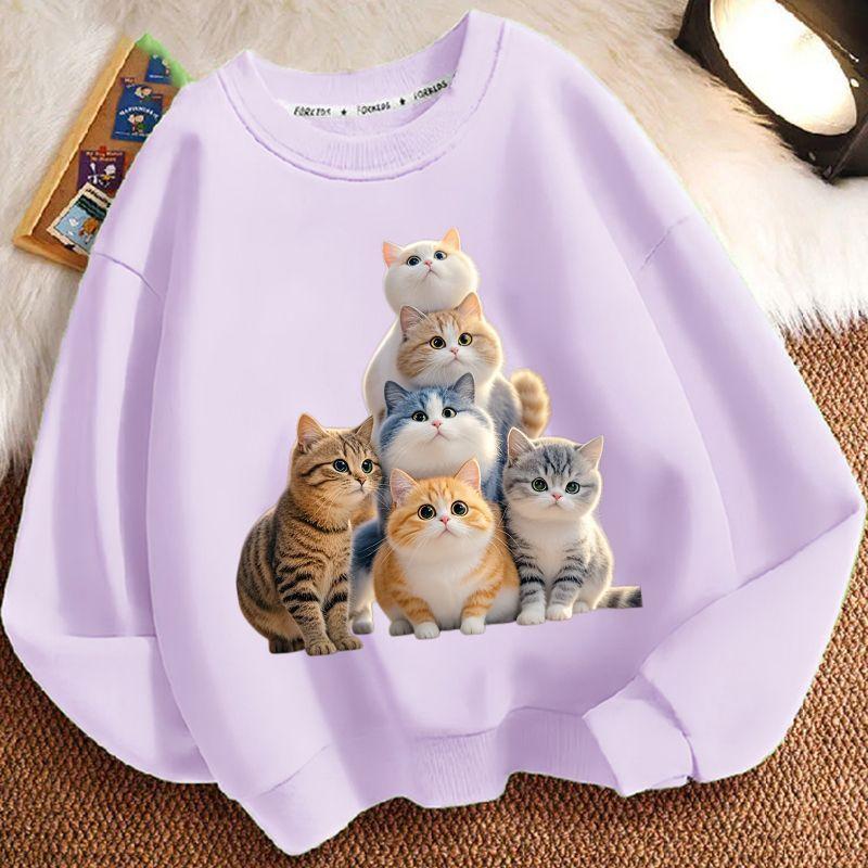 Cute Little Cat Hoodies for Children In Autumn and Winter, Casual Long-sleeved Round-neck Hoodies for Boys and Girls
