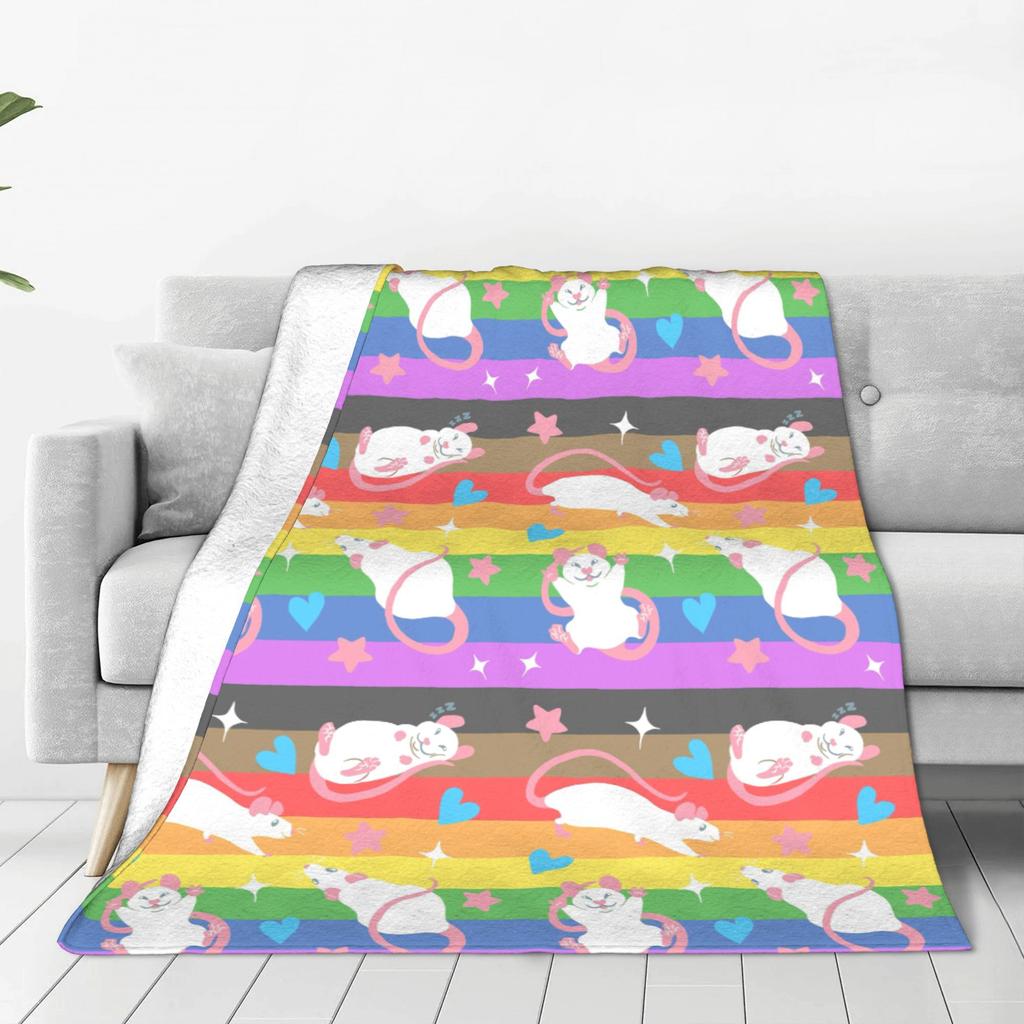 LGBTQ Pride Rat Pattern Rainbow Blankets Super Soft Fleece Sofa Throw Blanket for Home Bedroom Outdoor Throws Bedspread Quilt